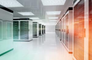 Modern white electrical equipment room server racks