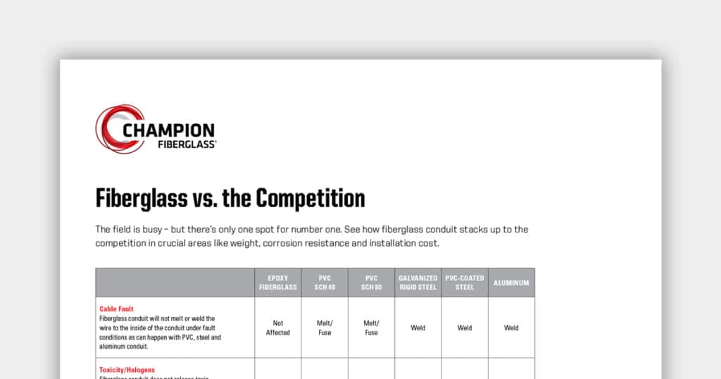 Champion Fiberglass Product Comparison Chart