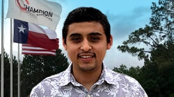 wp CHAM intern smiling before Champion and Texas