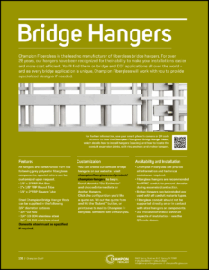 Olive green catalog features white fiberglass bridge hangers.