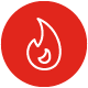 White flame icon on red background signifies heat
